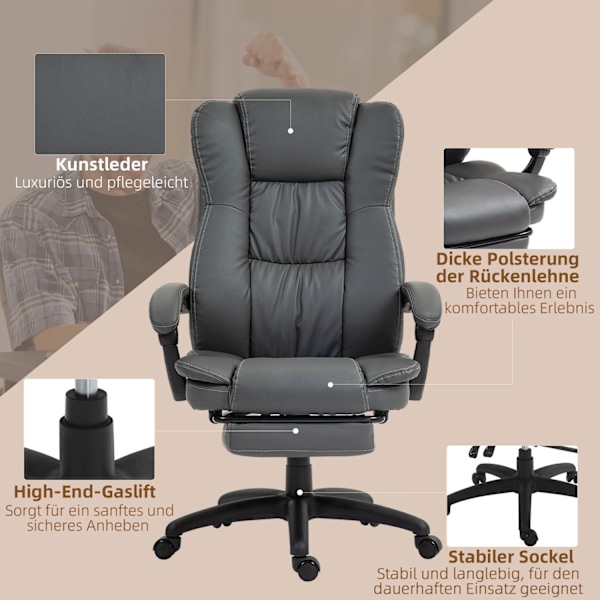 Rootz Justerbar drejestol - Kontorstol - Ergonomisk hvilestol - Massagefunktion - Faux læder - 68,5x68,5x113-121cm