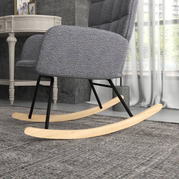 Rootz gungstol - Retro massivt trä - Avkopplande stol - Bokträ - Mjuk stoppning - Elegant design - Stål - Mörkgrå - 71L x 92W x 101H cm