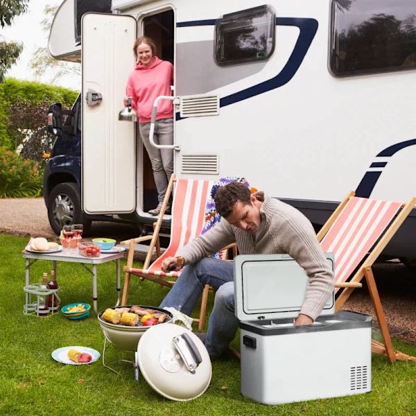 Rootz bilkøleboks - 30L med LCD-skærm - Kompressor - Bilkøleskab - El-bådcamper - Rejser - 12/24V DC og 110-240V AC - Hvid - 61L x 32W x 40H cm