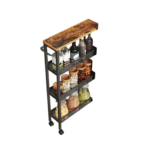 Rootz 4 Niveau Rolling Kitchen Cart - Smal Niche Shelf - Trolley on Rollers - Compact Storage Solution - 13 cm x 45,4 cm x 77 cm