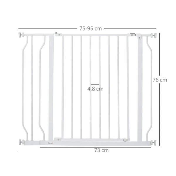 Rootz Dog Gate - Barriere - Tovejs åbning - Vægmontering - Snaps - Nem installation - Justerbar - Robust stålramme - Hvid - 73L x 76H cm