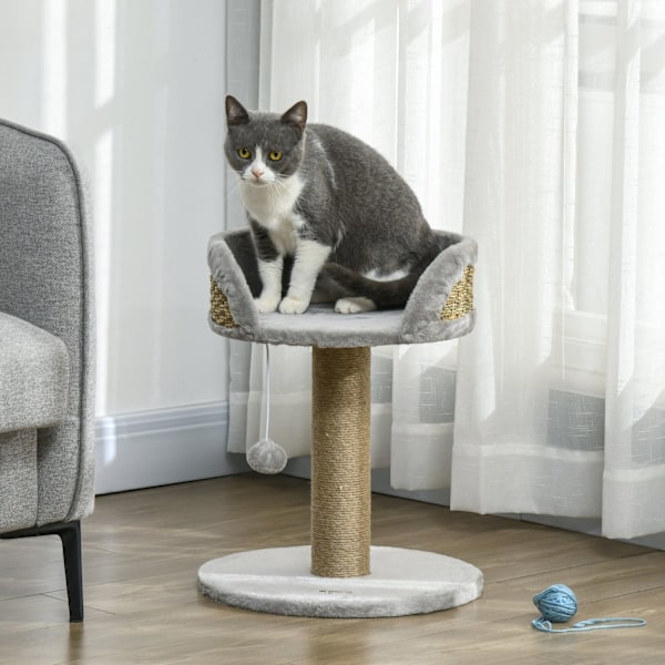 Rootz Scratching Tree Cat Bed - Cat Basket - Play Ball - Soft Plush Comfort - 40 cm x 40 cm x 49 cm - Grå, brun
