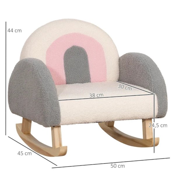 Rootz gungstol för småbarn - Söt design - Fårskinnsimitation - Eukalyptusträ - Grå + Rosa + Kräm - 50 x 45 x 44cm