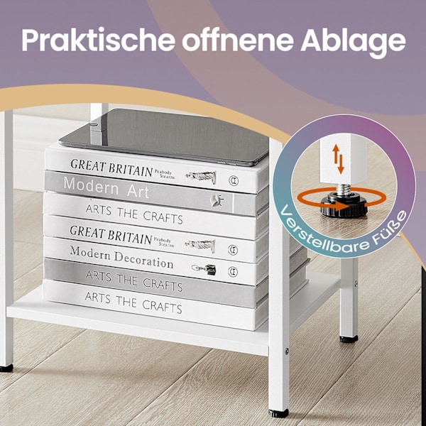 Rootz Bedside Table - Side Bord - Natbord - Med hylde og stofskuffe - Rumbesparende design - 28,1 cm x 38,1 cm x 61,1 cm