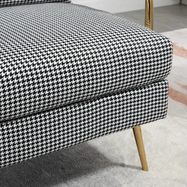 Rootz Fåtölj - Retrodesign - Accentstol - Hundtandsmönster - Linnepolyester - Träelement - Fjäderkärna - Svart + Vit - 72L x 81,5W x 87,5H cm