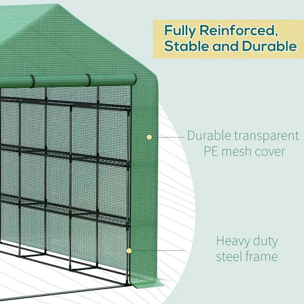 Rootz Greenhouse - Kalvokasvihuone - Walk-in kasvihuone - 8 hyllyllä - Kylmäkehys - Vihreä - 244 x 180 x 210 cm