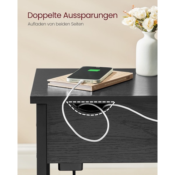 Rootz Black Wood Grain Sidobord - Spånskiva Stål Tygpåse - Bärbart gavelbord - Lätt - Enkel montering - Mångsidig användning - 60cm x 31,5cm x 60cm