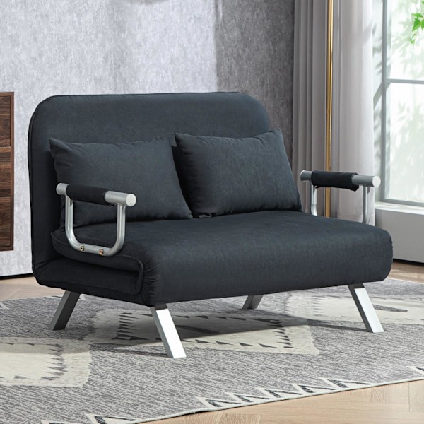 ROOTZ 2 -SEATER SOFA BED - KONVERTIBELSE SOCIE - SLEEPER SOFA - 5 -vejs justerbar komfort - 111x80x78 cm - sort efterligning, stålramme, puder inklude