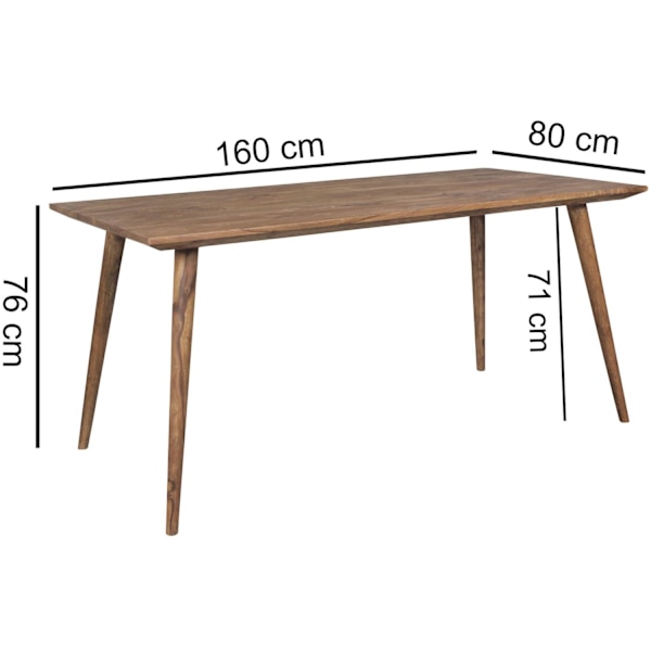 Rootz spisebord 160 x 80 x 76 cm Sheesham rustikt massivt træ - Design landsted spisebord - Bord til spisestue stort - 6 - 8 personer