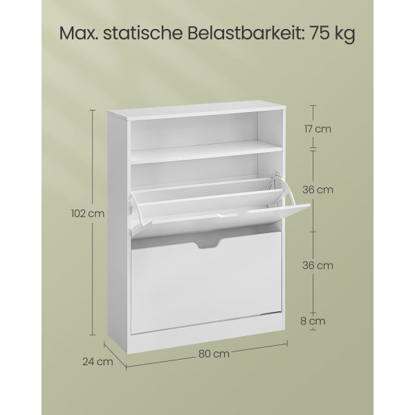 Rootz skoskab - Opbevaringsorganisator - Spånplademateriale - Pladsbesparende - Nem montering - Cloud White - 24cm x 80cm x 102cm