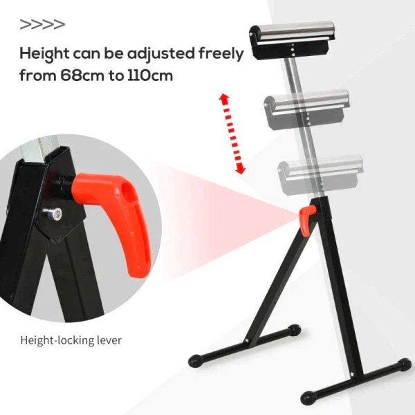 Rootz Roller Stand - Roller Support - Justerbar Roller Stand - Extra Stand - Support Stand - Metall - Svart - 44 X 50 X 68-110 cm