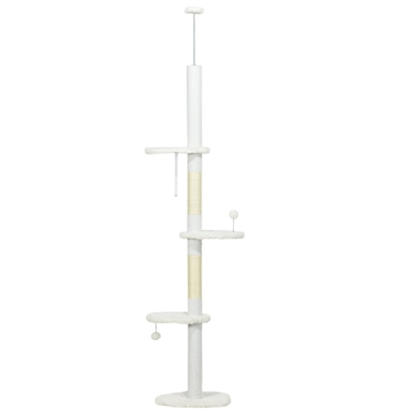 Rootz PawHut takhög skrapstolpe - Justerbart kattträd - Klättertorn - Skyddar möbler - Flera plattformar - 48W x 32D x 225-255H cm