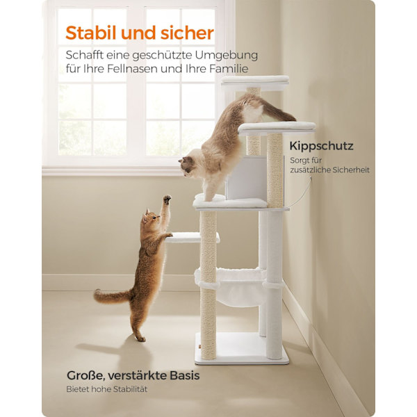 Rootz Cat-kradsestolpe - Kattetræ - Katteklatrestativ - Spånpladekonstruktion - Plysbeklædning - Sisal-reb - 55cm x 45cm x 138cm