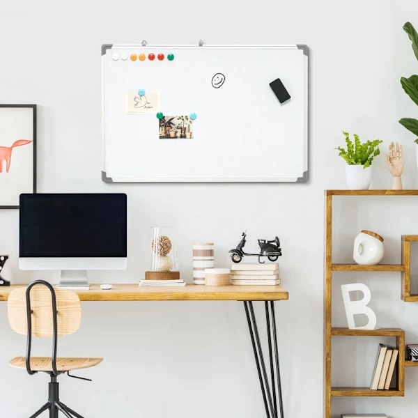 Rootz Whiteboard - Magnettavle - Notetavle - Inklusiv tilbehør - 4 kuglepenne - 1 svamp - 10 magneter - Aluminiumsramme - Hvid + Sølv - 90L x 1,8B x 6