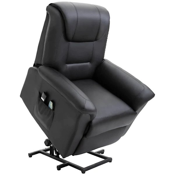 Rootz Massagestol - Stand-up Aid - Elektrisk biografstol - 8 Vibrationspunkter - Varmefunktion - Fodstøtte - Kunstlæder - Sort - 93L x 95W x 106H cm