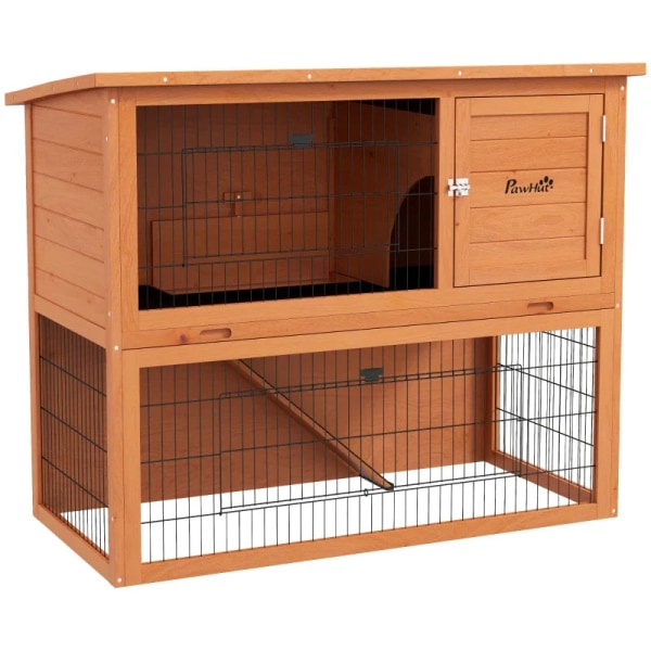 Rootz Smådjursbur - 2 kaniner - Dvärgkaninbur - Väderbeständig - Gnagarbur - Granträstål - Orange - 123L x 62W x 102H cm