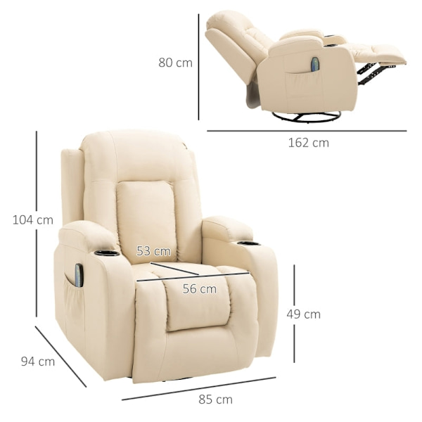 Rootz Massagestol - Liggstol - Avslappningsstol - 8 vibrationspunkter - Värmefunktion - 85cm x 94cm x 104cm - Imiterat läder