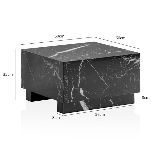 Rootz Elegant Soffbord - Kubbord - Marmorlook - Förvaringsyta - Mångsidig användning - 60cm x 60cm x 35cm