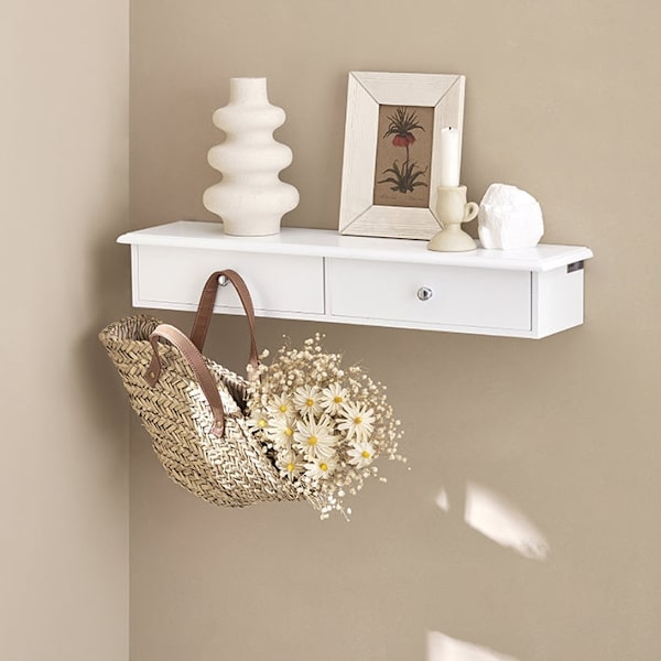 Rootz flytande hylla med lådor - Väggmonterad förvaring - Hängande låda - Snygg modern design - Robust MDF-konstruktion - Idealisk för CD-skivor, böck