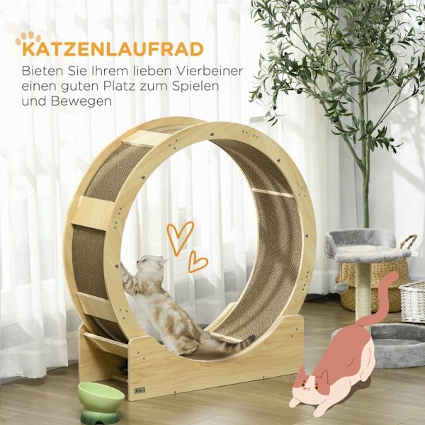 Rootz PawHut Cat Wheel - Cat træningshjul - Cat Running Wheel - Glat rotation - Låsbar bremse - Ridsepude - 91 cm x 33,5 cm x 94 cm - Eg