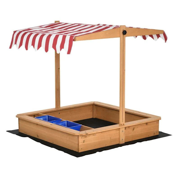 Rootz Sandbox - Träsandlåda för barn - Sandlekstation för barn - Med justerbar höjdöverdrag - Gul - 107,5 x 107,5 x 110 cm