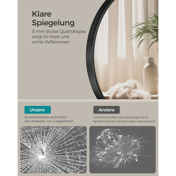 Rootz rund spegel - Sminkspegel - Sminkspegel - Aluminiumlegering - Glas - MDF - Lättvikts - Hållbar - Bärbar - 40,7 cm x 3,6 cm x 40,7 cm