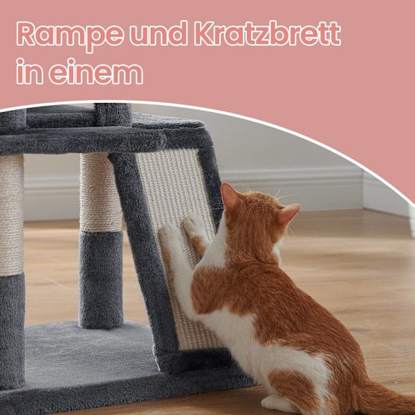 Rootz Cat Tower - Scratching Post - Cat Tree - Mysiga hålrum - 48 x 48 x 96 cm - Smoke Grey