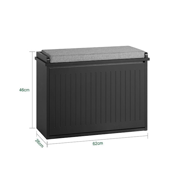 Rootz skoskabsbænk - skovipper - Skoopbevaring med sæde - Pladsbesparende design - Ridsefri installation - Alsidig styling - Sort - 62 cm x 46 cm x 26