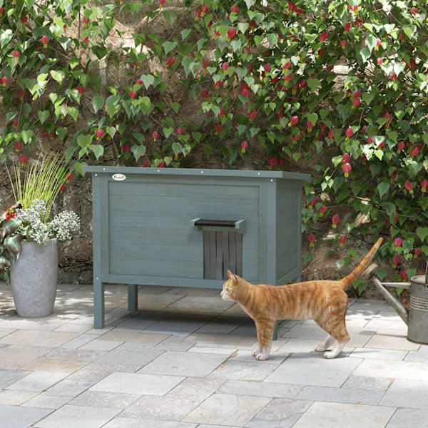 Rootz Outdoor Cat House - Katzenhaus - Säänkestävä Katzenhütte - Viihtyisä eristys - 85cm x 50 cm x 68,5 cm harmaa+musta