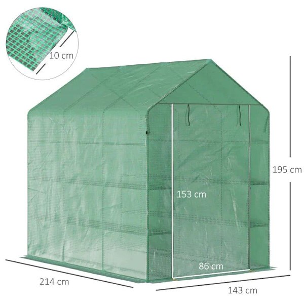 Rootz Greenhouse - Folieväxthus - Walk-in växthus - Med 8 hyllor - Kallram - 214 x 143 x 195 cm