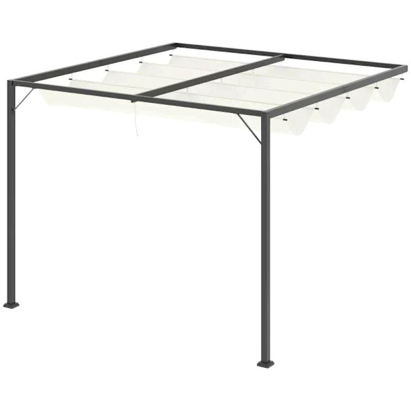 Rootz Pergola Lusthus - Trädgårdslusthus - Grilllusthus - Med tygtak - Väderbeständig - Väggmonterad - Metall/Polyester - Gräddvit - 3 x 3(m)