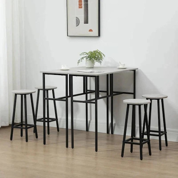 Rootz Industrial baaripöytäsetti - 6 osaa - 2 pöytää ja 4 baarituolia - harmaa + musta - lastulevy - teräs - 100L x 40W x 90K cm