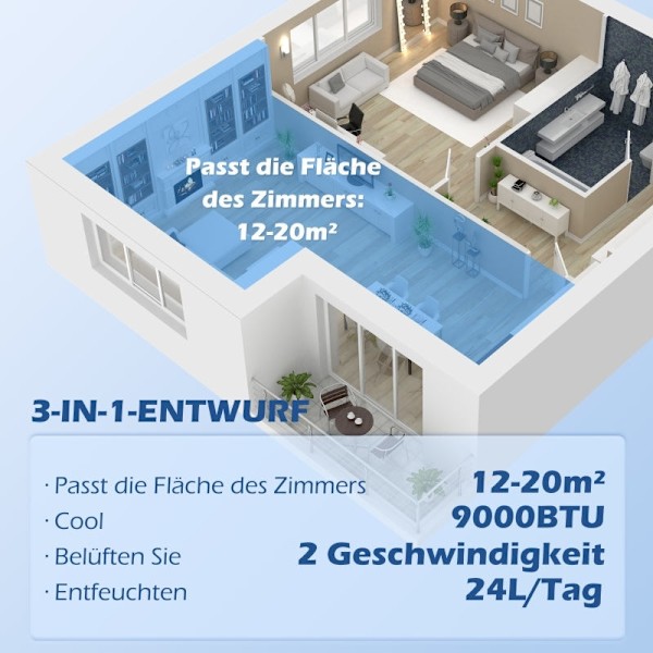 Rootz Mobile Ilmastointilaite - Mini Ilmastointilaite - Kannettava AC - 24 tunnin ajastin - 3 nopeutta - 33 x 28 x 68,5 cm - Musta - ABS-muovi