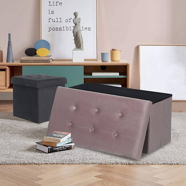 Rootz Velvet Storage Pall - Vikbar ottoman - Stor kapacitet - Elegant design - 76 cm x 38 cm x 37,5 cm