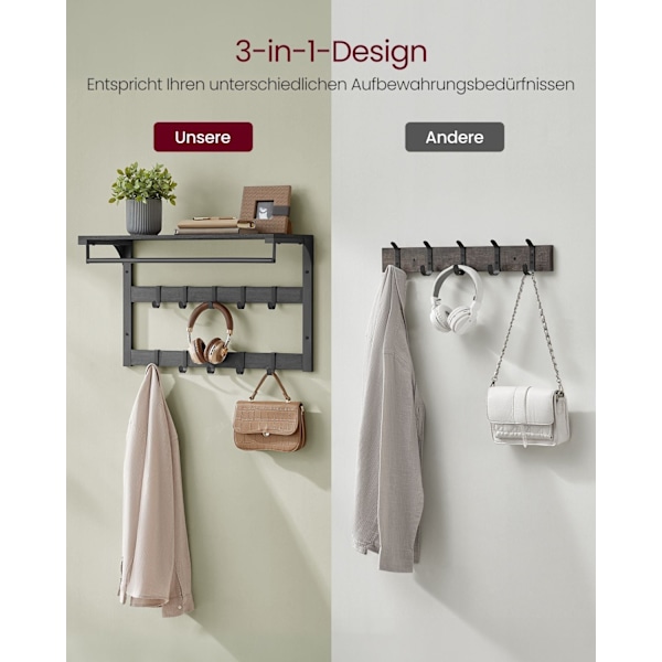 Rootz Wall Garderobe hylde - frakkeholder - opbevaringskroge - Rumbesparende design - 30 cm x 65 cm x 42 cm