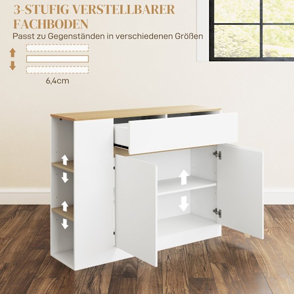 Rootz Sideboard Cabinet - Stor lagringsarrangör - Konsolbord - gott om förvaring - 105 x 30 x 81,5 cm - Modern vit - brun finish