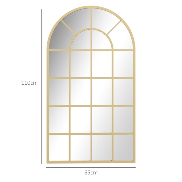 Rootz forgyldt vægspejl - dekorativt frakkespejl - buet vinduesramme - visuel forstørrelse - brudsikkert glas - 65 cm x 2,5 cm x 110 cm