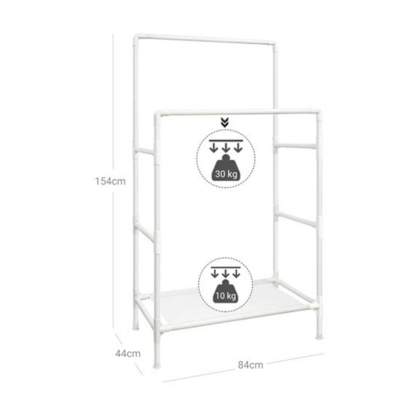 Rootz Tøjstativ - Garderobestativ - To stænger - Metal - Plast - Hvid - 88 x 44 x 154 cm