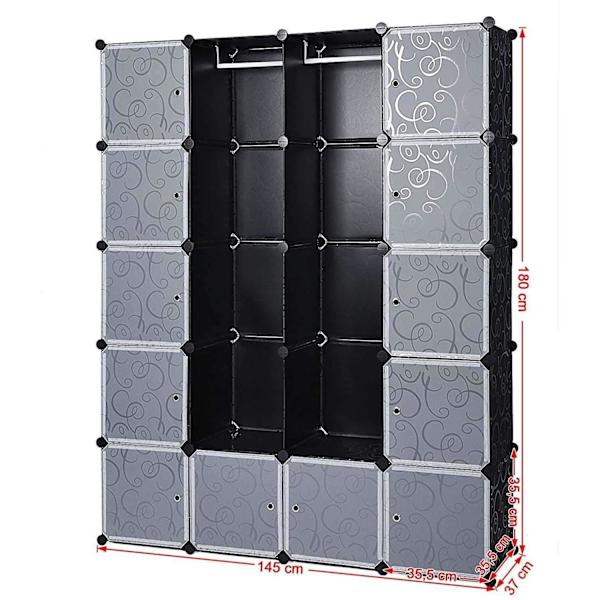 Rootz Garderobe Click System - 14 rum - Plast - Tøj - Garderobe med ophængningsskinner - 143 x 36 x 178 cm