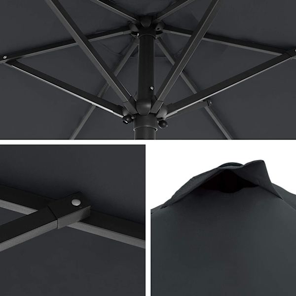 Rootz Parasol - Market Parasol - Haveparasol - UV-beskyttelse - UPF 50+ - Metal - Bøjelig - Grå - 200 cm