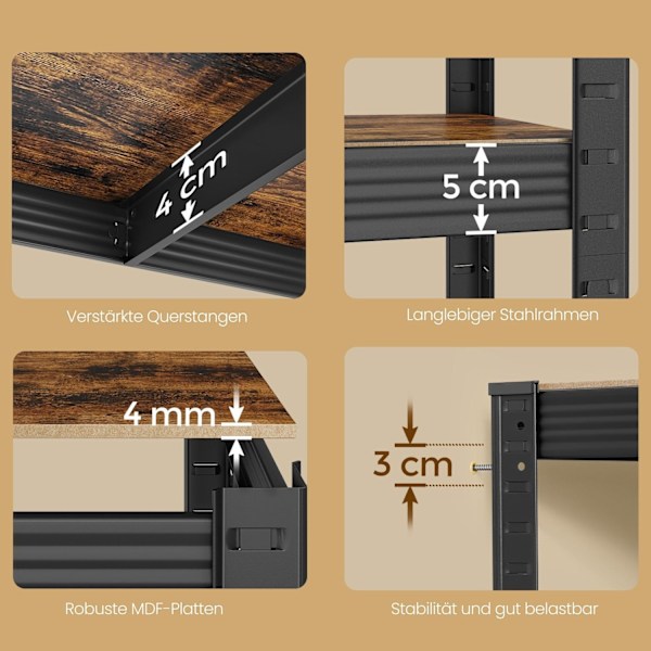 Rootz Heavy Dut -hylly - Kellarihylly - Varaston hylly - Rustiresistentti teräs - 150 cm x 75 cm x 30 cm