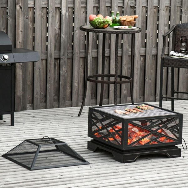 Rootz Ildskål med gnistbeskyttelse - Udendørs ildsted - BBQ Grill - Holdbart stål - 66 cm x 66 cm x 66 cm