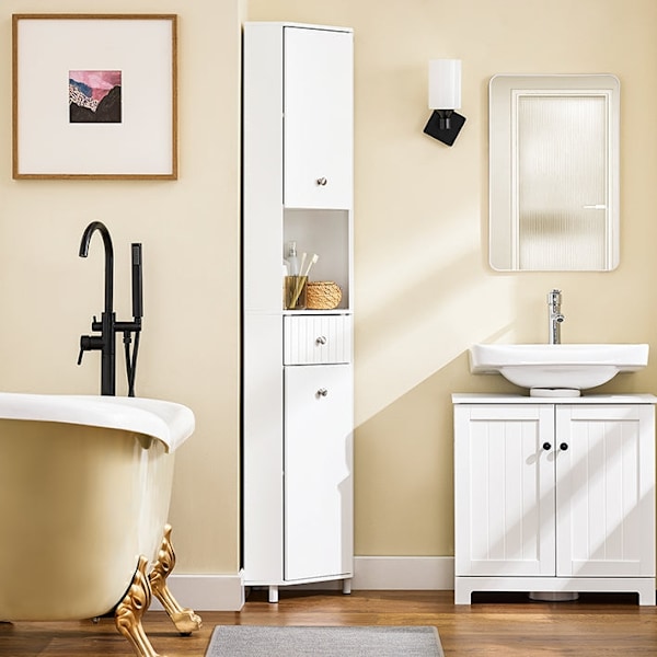 Rootz Tall Badrumskåp - Corner skåp - Slim Storage Unit - Space Saving Design - 44 cm x 171 cm x 31 cm