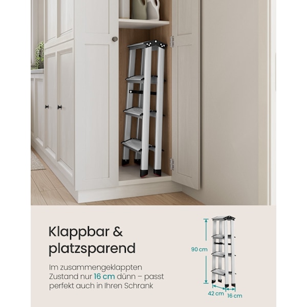 Rootz-alumiiniseoksesta taitettavat tikkaat - Jakkara - Kevyt ja tukeva - 78 cm x 42 cm x 81,5 cm - Kantavuus 150 kg