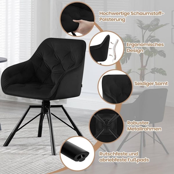 Rootz matstol - Modern köksstol - Vridbar fåtölj - Sammetstyg - Bekväm sits - 57,5 ​​cm x 82,5 cm x 53 cm