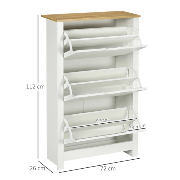 Rootz Skoskab - Skostativ - Skoopbevaring - 3 rum - 18 par sko - Spånplade - Hvid-brun - 72 Cm X 26 Cm X 112 Cm
