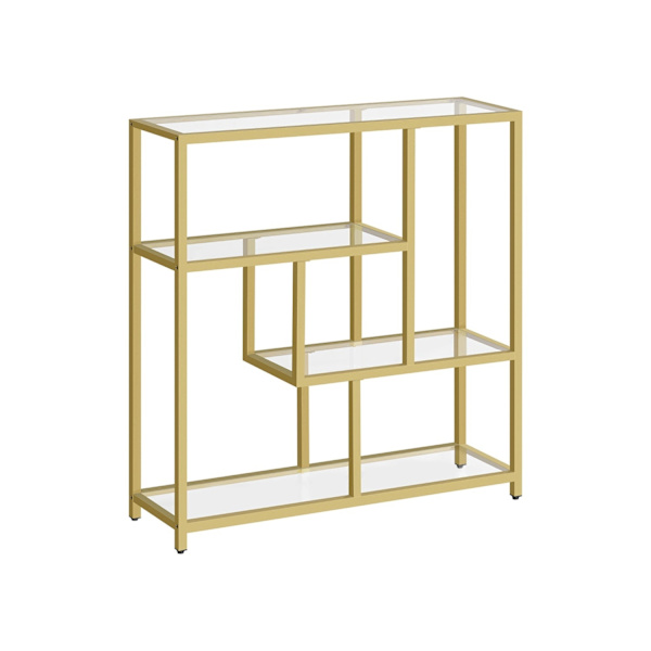 Rootz Glas reol - Hylde Organizer - Display Stand - Hærdet glas - Stålramme - 30 cm x 100 cm x 103 cm - Gennemsigtig bleg guld