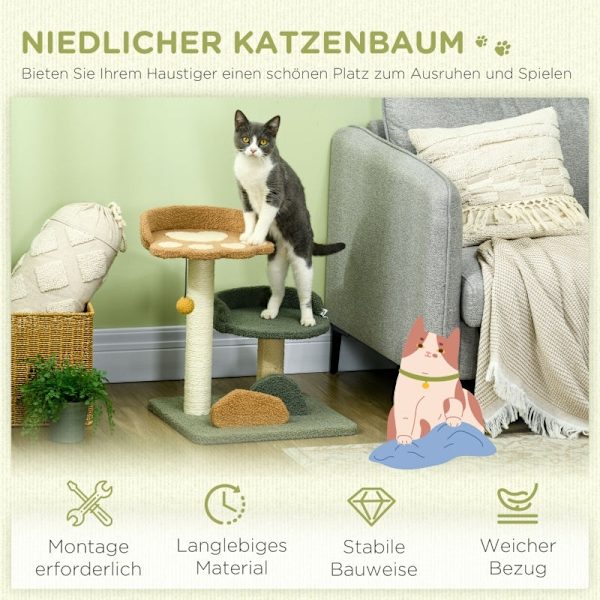 Rootz PawHut Liten skrapstolpe - Cat Scratcher - Feline Play Tower - Ultimate Comfort - Dubbelsängar - Bollleksaker - 43W x 39D x 52H cm