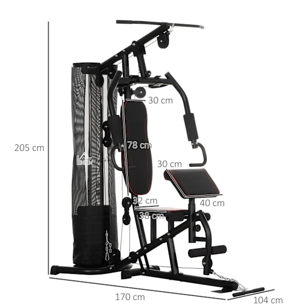 Rootz Multi -Gym træningscykel - Træningsstation - Vægtbænk - Omfattende træning - 170x104x205cm - Forstærket stål - Sort