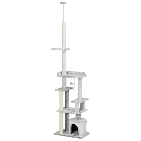 Rootz PawHut loftshøj katskrabestol - Cat Activity Center - Cat Retreat - Højdejusterbar - Flere platforme - Robust konstruktion - 60W x 40D x 225-255